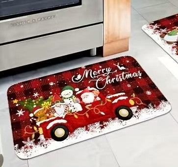 VIKAMA Christmas Kitchen Mats Santa Gnome Mat Truck Mat Snowflake Home Decor Floor Mat Flannel Rug For Hallway, Bedroom, Living