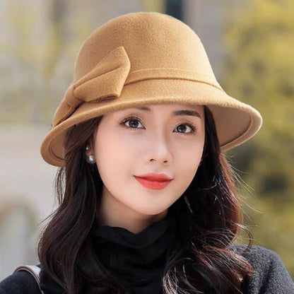 2022 Outono Inverno Fedoras Chapéu Feminino Elegante Vintage Laço Lã Chapéu Feminino Cúpula Feltro Casamento Igreja Boné Jazz Feminino Laço Cartola