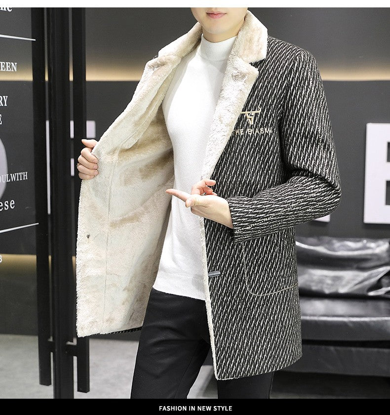 2021 Winter Corduroy Wool Blends Jacket Men Plus Velvet Thickened Warm Overcoat Casual Business Social Windbreaker Men Clothing