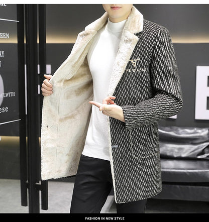 2021 Winter Corduroy Wool Blends Jacket Men Plus Velvet Thickened Warm Overcoat Casual Business Social Windbreaker Men Clothing