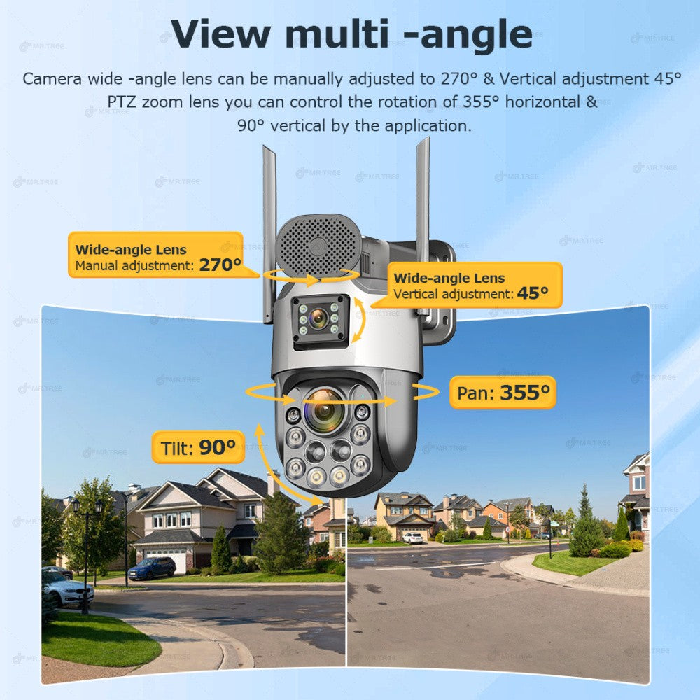 Câmeras de segurança solares externas 4K, 4G SIM, 2 lentes/tela, zoom óptico de 60x, rastreamento automático, PTZ 360°, câmera IP para vigilância residencial