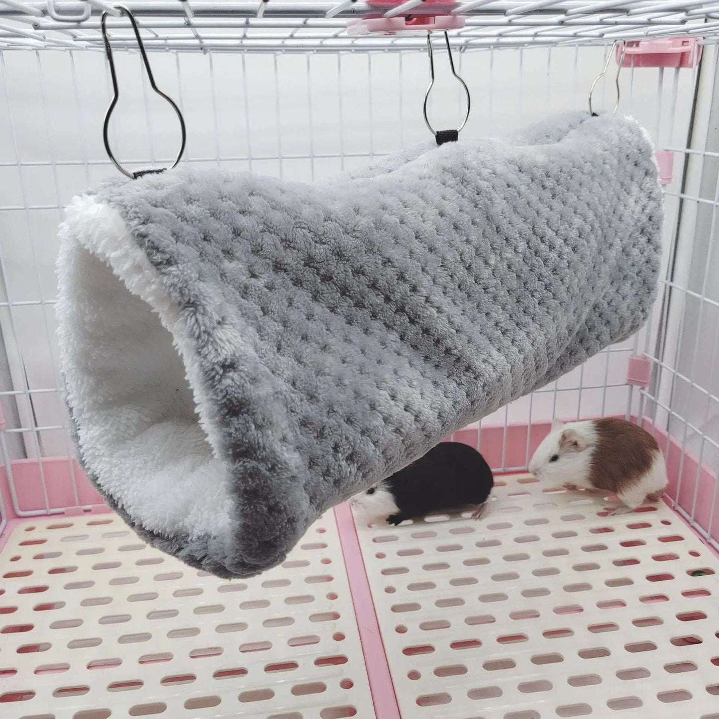 Rede de estimação quente de inverno, rede de hamster de pelúcia espessa de camada dupla, chinchila, porquinho da índia, furão, saco de dormir, gaiola suspensa de hamster