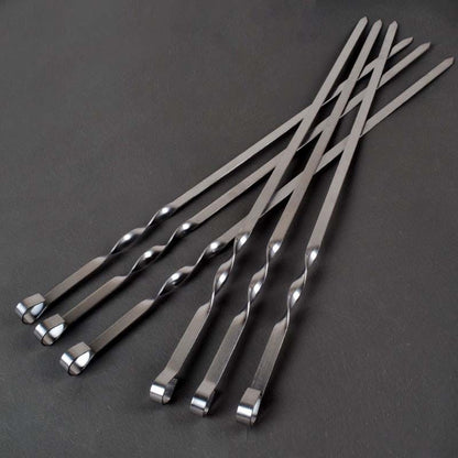 6-12pcs 21.6'' 55CMBBQ Skewers Stainless Steel Large Flat Barbecue Needle Shish Kabob Metal Skewer Set Handle BBQ Forks Tools