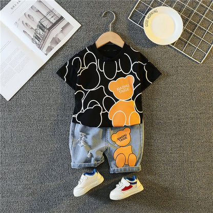 Novo Terno de Roupa de Verão para Bebê Meninas Moda Infantil Meninos Desenho Animado Camiseta Shorts 2 Peças/Conjuntos Traje Casual para Crianças Agasalhos