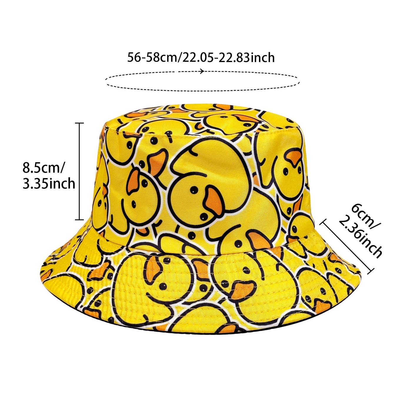 Fashionable Full-Print Duck Casual Bucket Hat, Cartoon Print Pattern Hat, Reversible Foldable Lightweight Design Flat-Top Hat, Unisex Casual Sun Hat, Suitable for Beach Vacations and Outdoor Leisure Activities