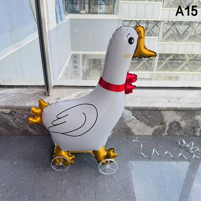 1PC 3D Cartoon Foil Balloons Elephant Stand Walking Balloon With Wheel For Kids Birthday Party Decoration Baby Shower