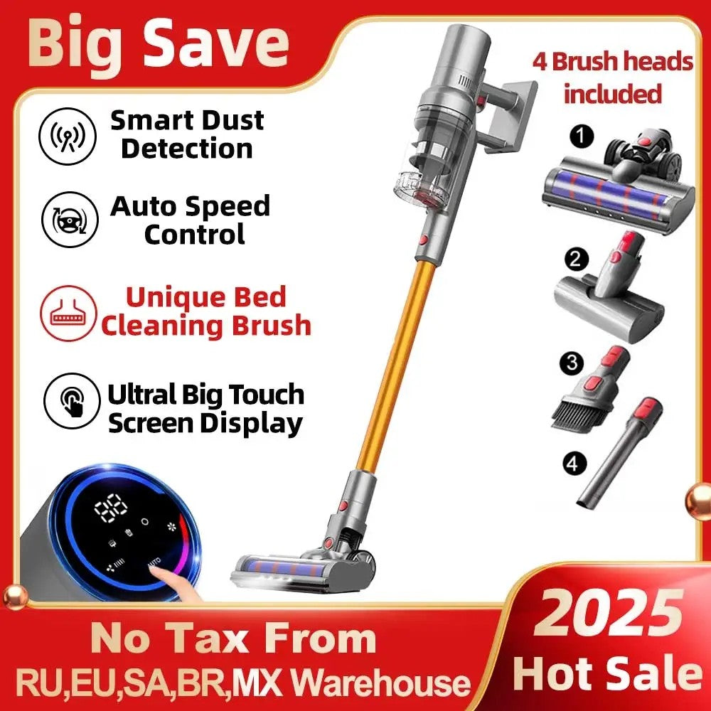 ABIR VC205 Aspirador de Pó Portátil Sem Fio, 27000PA, Tela Sensível ao Toque, Sensor Inteligente de Poeira, Controle Automático de Velocidade para Limpeza de Casa, Cama e Carpete