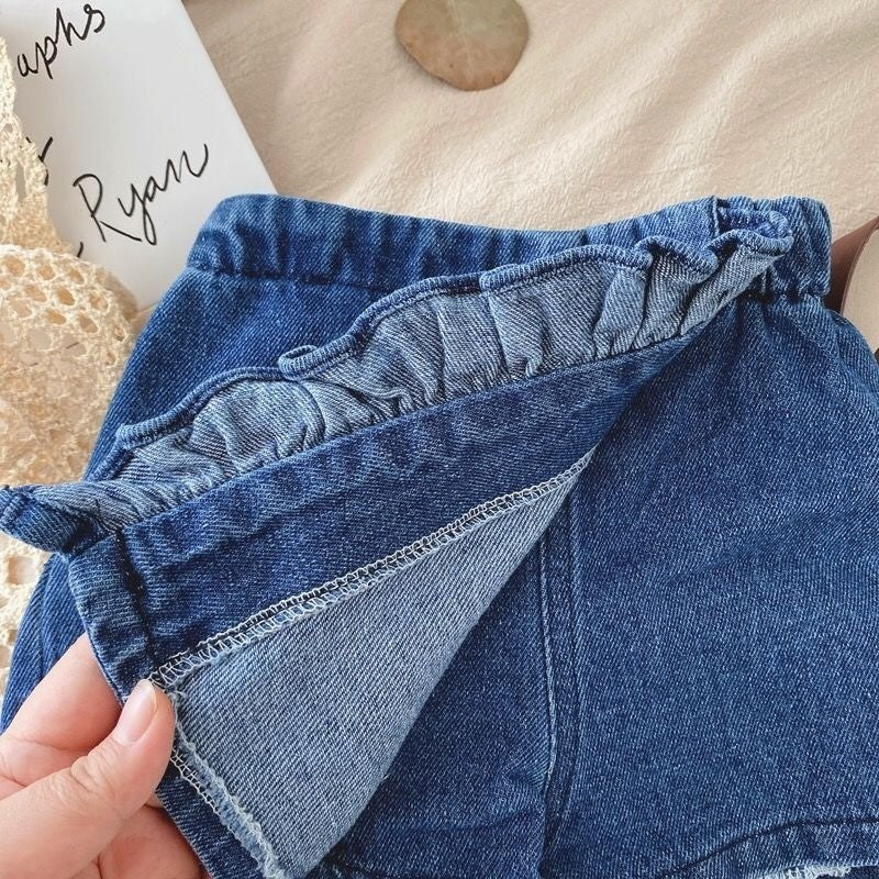 Girls Children Outfit Sets Summer Kids Clothes Lace Edge Pure White Baby Girl Casual White Hollow Vest Top Suspender+Denim Skirt