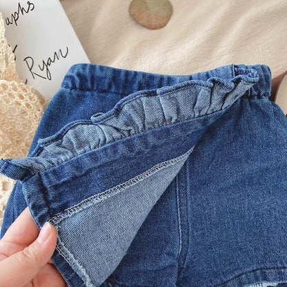 Girls Children Outfit Sets Summer Kids Clothes Lace Edge Pure White Baby Girl Casual White Hollow Vest Top Suspender+Denim Skirt