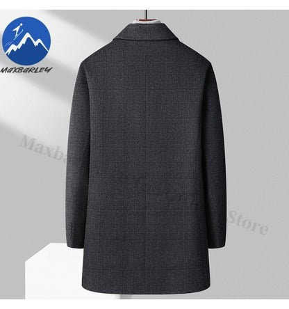 Maxbarley Winter Down Coat Lightw Luxurious Detachable Lining Working Cold Proof Overcoat Mens Mid Length Warm Woolen Trench