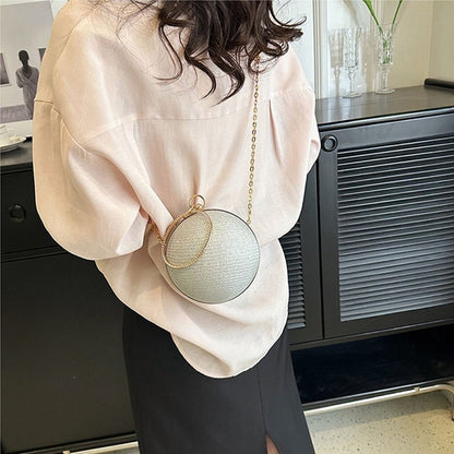 Fashion Circular Evening Bag Luxury Wedding Party Shoulder Bags Elegant Rhinestone Decorative Chain Banquet Clutch Handbags