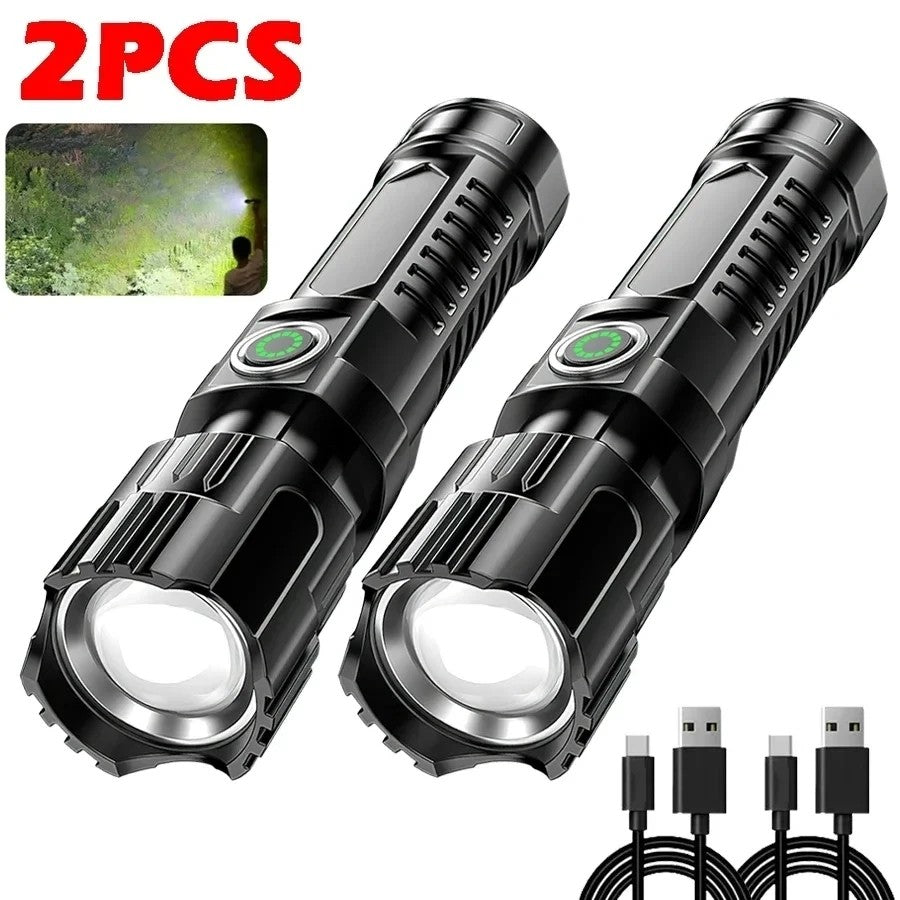 Portable Strong Light LED Flashlight Rechargeable Telescopic Zoom Torch Safety Emergency Light for Outdoor Camping Cycling Lamp