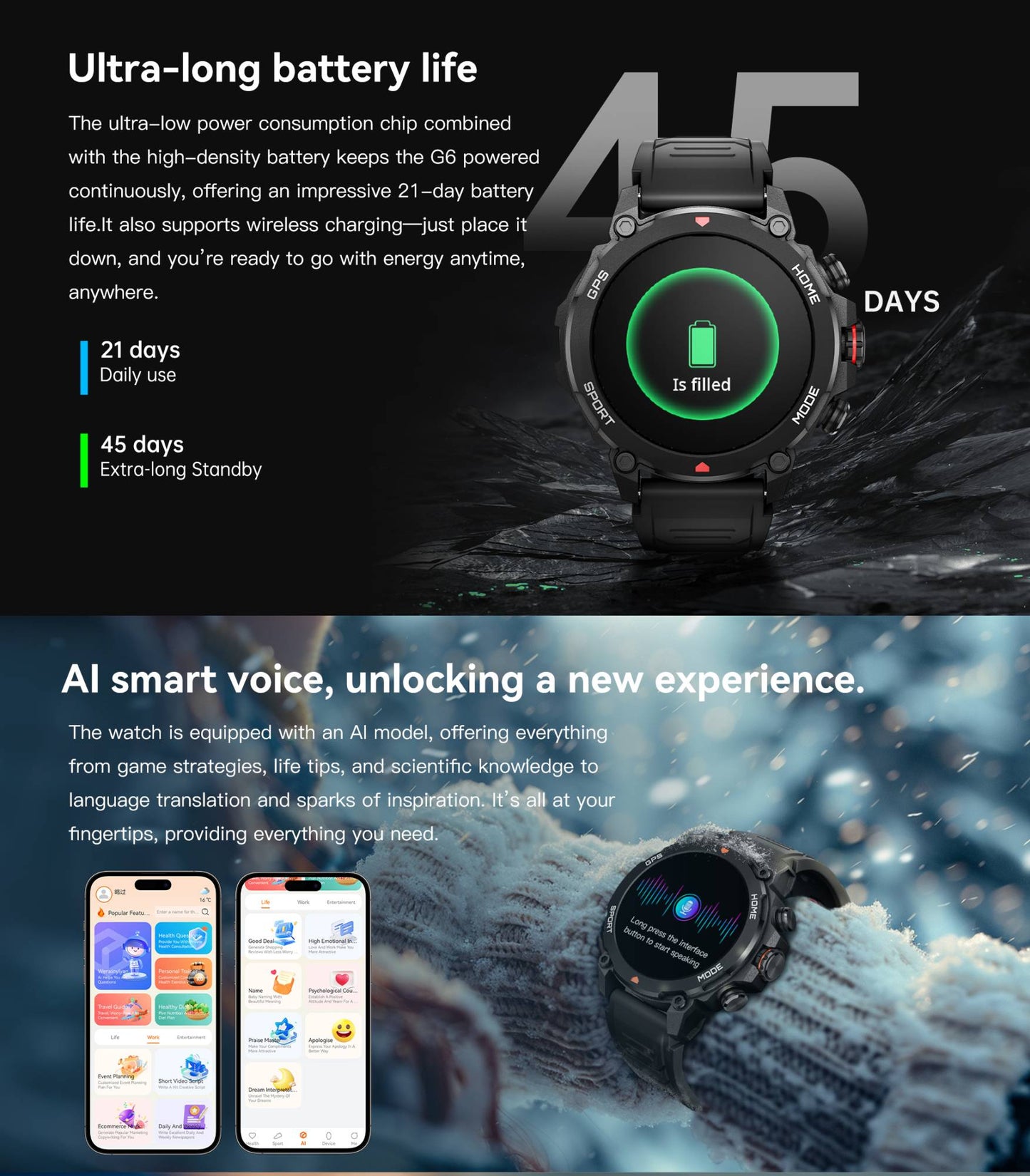 2025 Outdoor Military GPS SmartWatch Aurafit G6 / Trek 1 Compass Altimeter Chat GPT 5ATM Waterproof Sports Smart watch Men