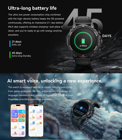 2025 Outdoor Military GPS SmartWatch Aurafit G6 / Trek 1 Compass Altimeter Chat GPT 5ATM Waterproof Sports Smart watch Men