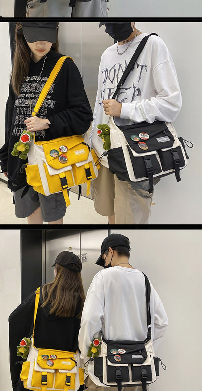 Japanese Simple Messenger Bag Student Nylon Waterproof Canvas Handbag Shoulder Crossbody Bags for Women Men Satchels Bolsas