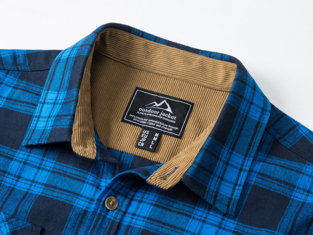 MAGCOMSEN Flannel Shirts Men's Long Sleeves Cotton Long Sleeve Plaid Shirt with 2 Pockets Button Down Casual Corduroy Shirt Male