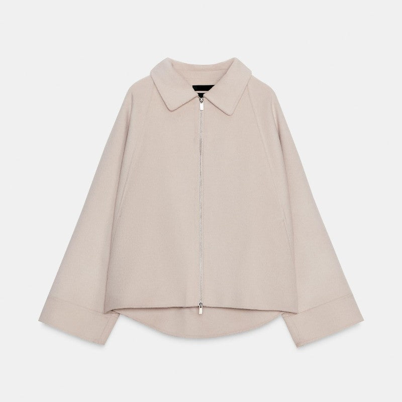 Woolen Zipper Loose Short Jacket Women Long Sleeve Lapel Solid 2025 Autumn Winter Commute Coat Street Office Warm Ladies Outwear