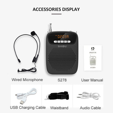 SHIDU 15W Rechargeable Portable Bluetooth Voice Amplifier for Teacher Wired Microphone FM Radio AUX Audio Recording Speaker S278
