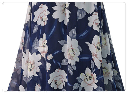 Plus Size Print Floral Skirt Women 2024 Summer Loose Elastic High Waist Chiffon Midi Skirts Lace Up Bow L-5XL Swing Jupe Femme