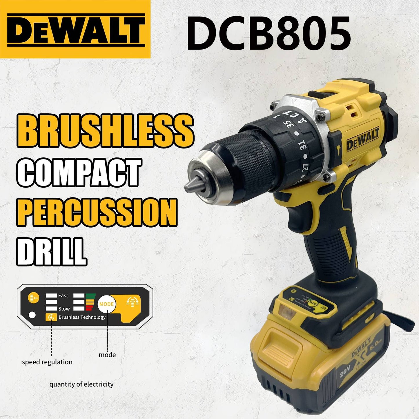 Parafusadeira elétrica compacta sem escova recarregável DEWALT Lithium 20V DCD805