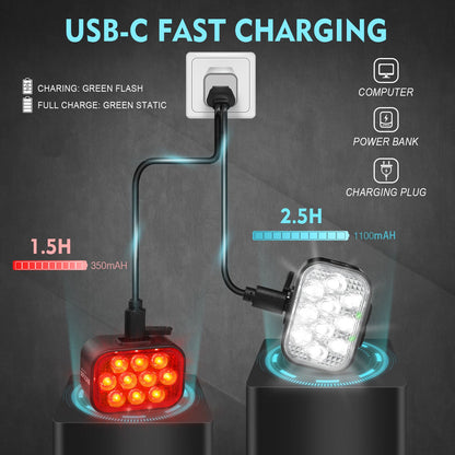 BUCKLOS Bicycle Rear Light Front Light 1100mAh LED COB Waterproof Bike Lamp USB Rechargeable Mtb Road Bike Taillights Bike Parts