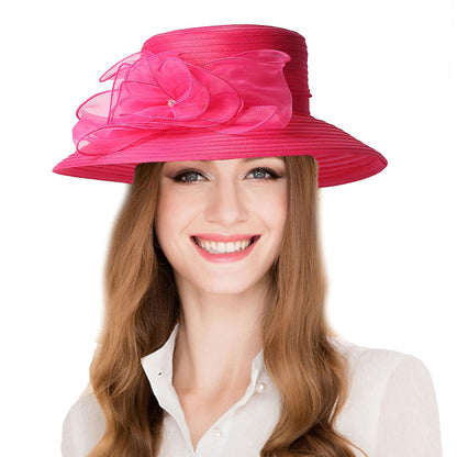 FS Chapéus Brancos de Igreja para Mulheres Elegantes com Aba Larga Fascinators de Casamento Boné com Flor Chapéu de Balde Guarda-sol de Praia de Inverno Sombrero