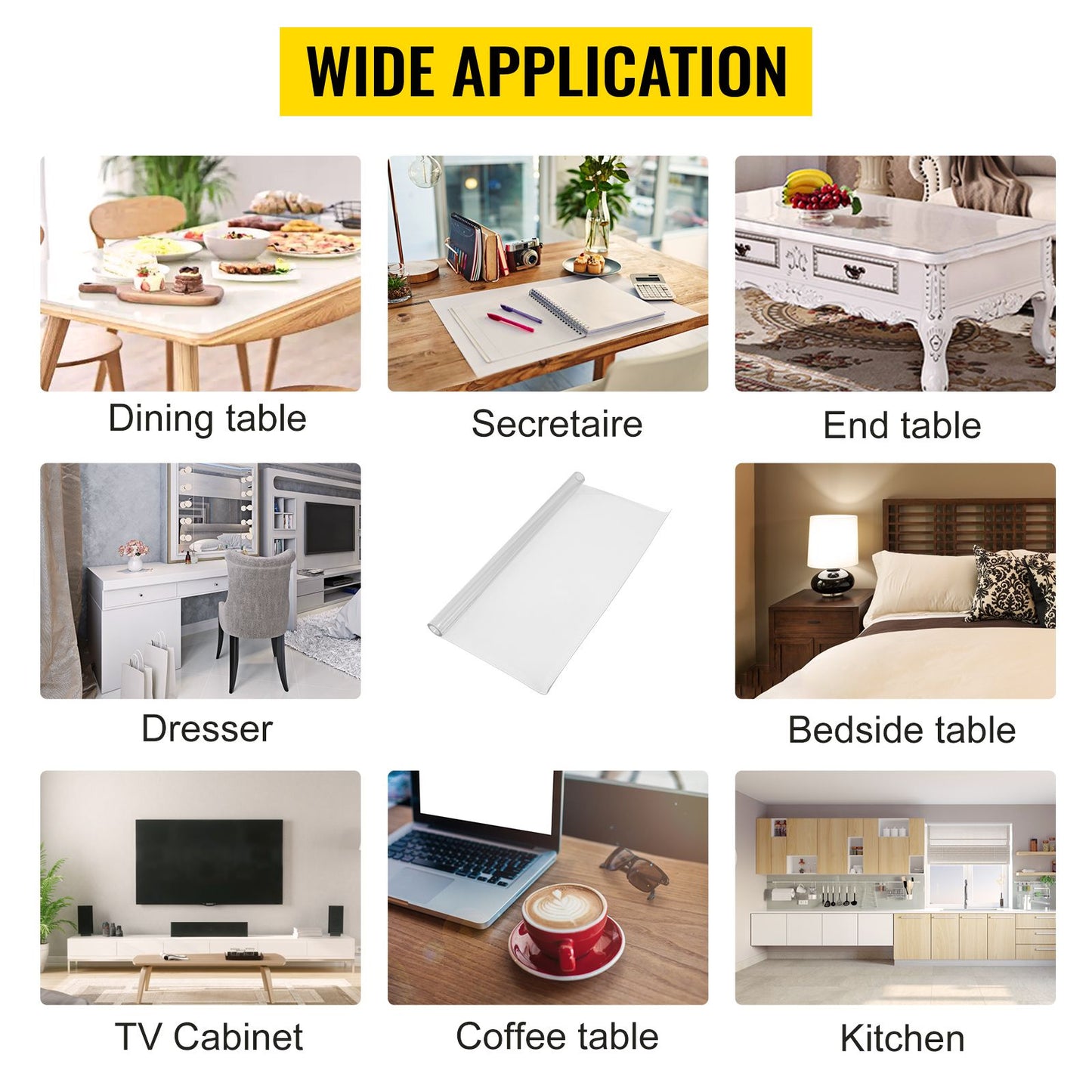 SucceBuy 1.5-2mm PVC Table Cloth Transparent Clear Desk Cover Protector Plastic Soft Glass Waterproof Oilproof for Dining Table