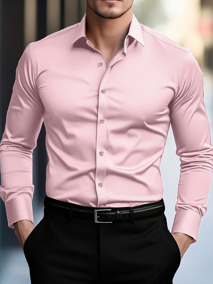 FGKKS New Men Casual Shirt Brand Fashion Solid Color Long Sleeve Elastic Fabric Male Business Dress Shirt