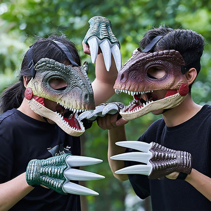 Moving Jaw Dino Mask with Dinosaur Scream Dinosaur Head Face Mask Lifelike Dinosaur Mask Headwear for Halloween Carnival Party