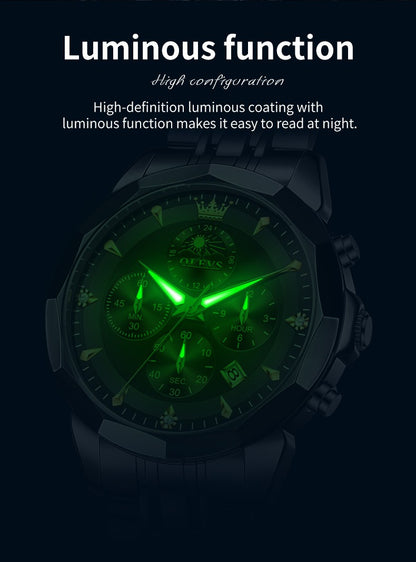 OLEVS Original Fashion Moon Phase Men's Watches Waterproof Chronograph Quartz Watch Stainless steel Calendar Brand Wristwatch