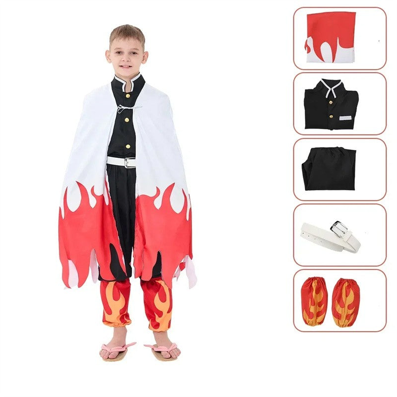 Kids Demon Slayer Corps Kimetsu No Yaiba Cosplay Costume - Kamado Tanjirou Uniform with Anime Cloak Agatsuma Zenitsu Dress-Up Ou
