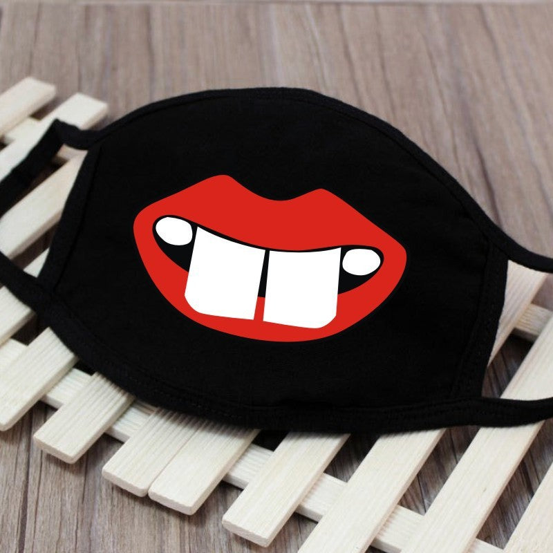 1PCS Black Mouth Mask Big Size Stop Air Pollution Home Cartoon Lovely Cotton Funny Teeth Masks Keep Warm Mouth Muffle Respirator