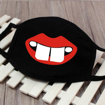 1PCS Black Mouth Mask Big Size Stop Air Pollution Home Cartoon Lovely Cotton Funny Teeth Masks Keep Warm Mouth Muffle Respirator