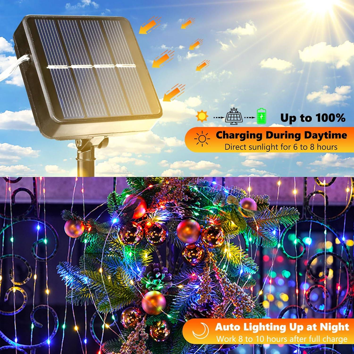 Outdoor Solar Power String Lights LED Solar Fairy Lights Waterproof with 8 Modes for Gardens Trees Parties Wedding Christmas