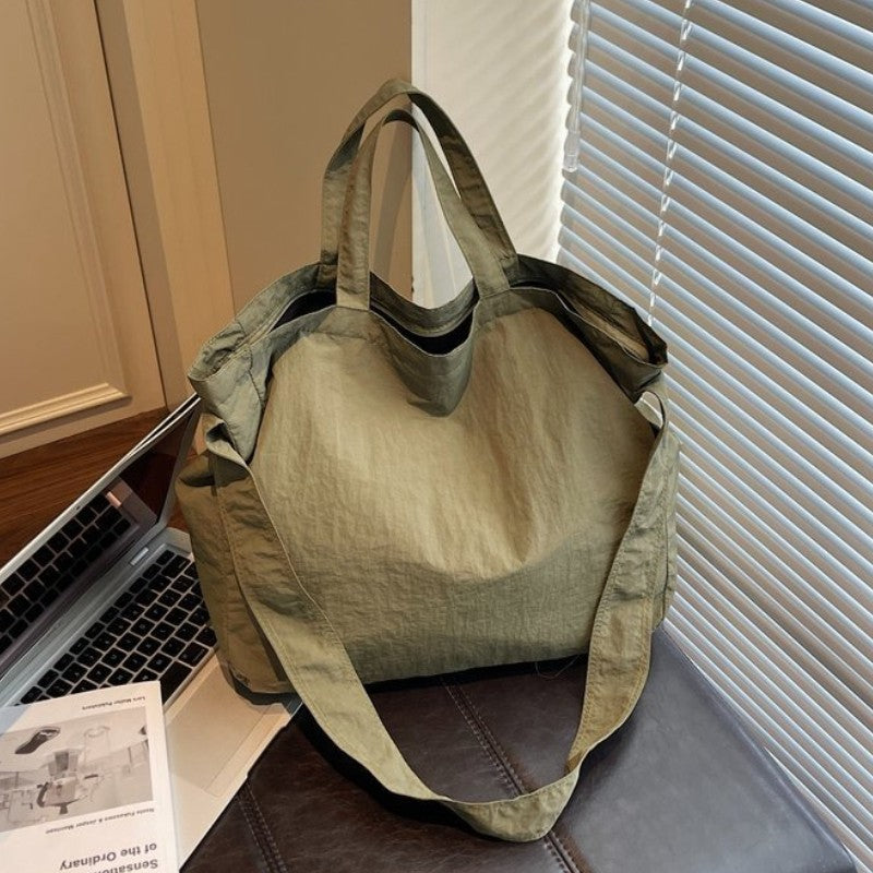 Lazy Style Nylon Crossbody Shoulder Bag Women Casual Large Capacity Bucket Tote Bag Lightweight Japan Style Simple Handbag
