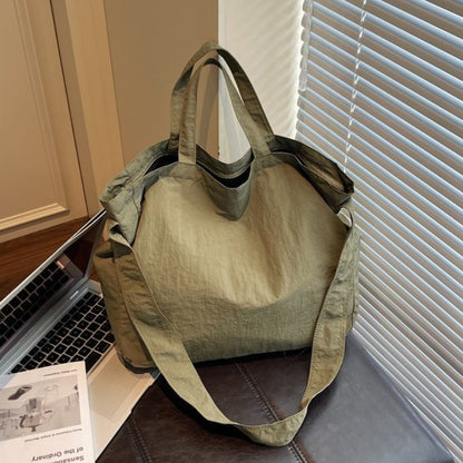 Lazy Style Nylon Crossbody Shoulder Bag Women Casual Large Capacity Bucket Tote Bag Lightweight Japan Style Simple Handbag