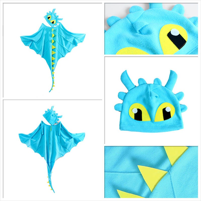 Kids Dragon Costume Cloak with Hat for Girls Boys Toothless Dragon Costume Cape Halloween Christmas Dinosaur Cosplay Costumes