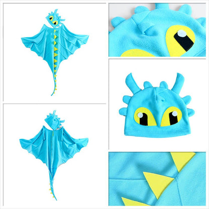 Kids Dragon Costume Cloak with Hat for Girls Boys Toothless Dragon Costume Cape Halloween Christmas Dinosaur Cosplay Costumes