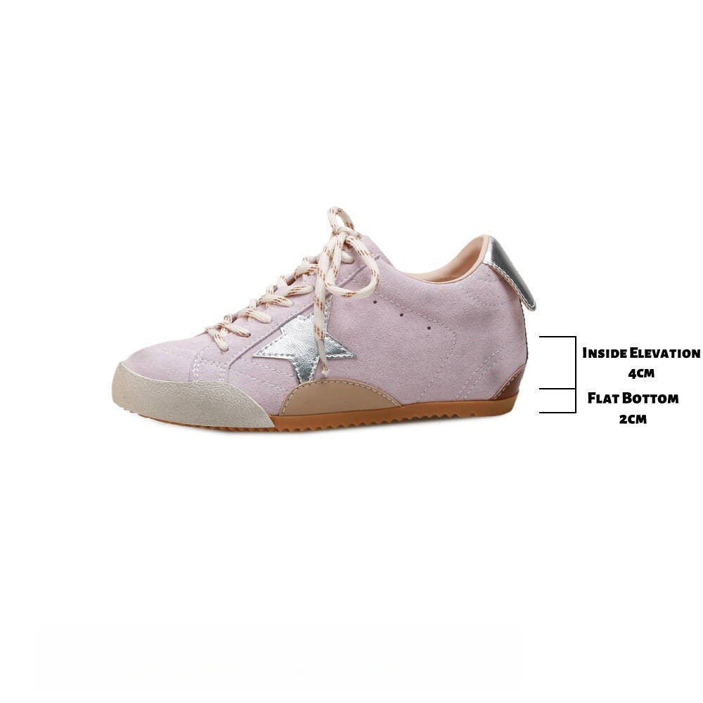 6cm de Elevação Interna Cadarços de Pato Mandarim Estrela Sapatos Sujos Femininos Vintage Sola Grossa Versátil Tênis Casual