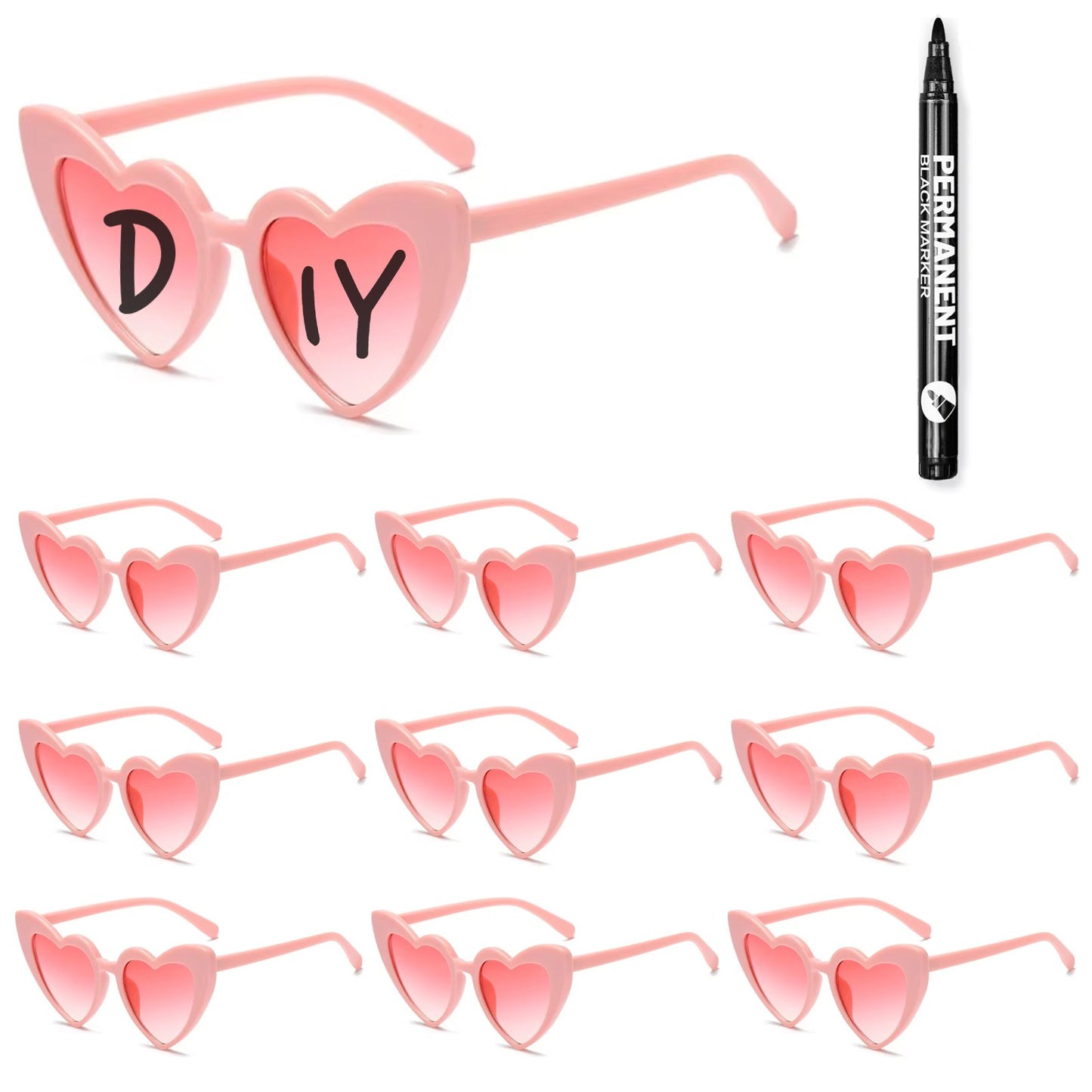 100-10Pcs DIY Wedding Sunglasses Personalised Heart Sunglasses with Pen Bachelorette Party Glasses Bridesmaid Gifts for Guests
