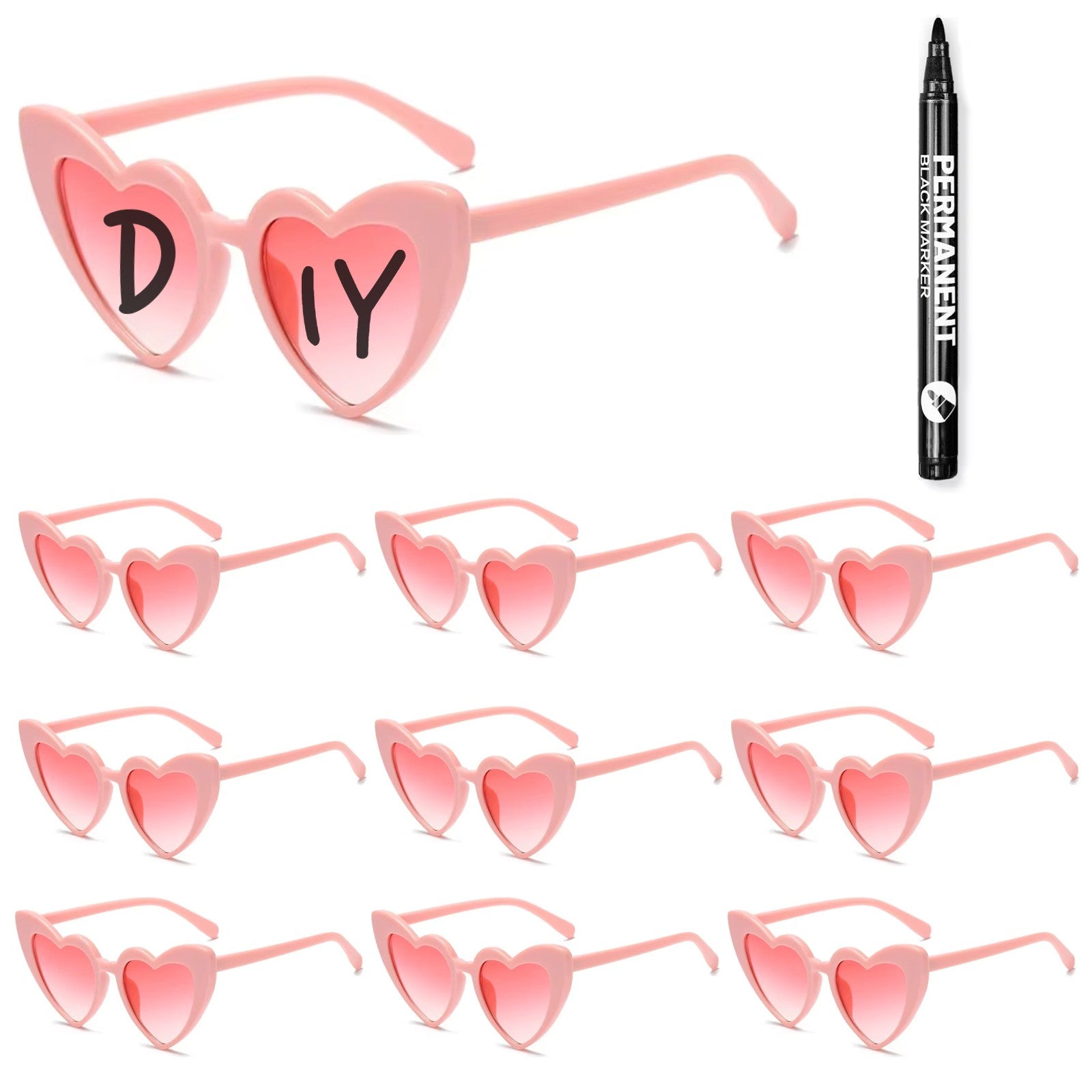 100-10Pcs DIY Wedding Sunglasses Personalised Heart Sunglasses with Pen Bachelorette Party Glasses Bridesmaid Gifts for Guests