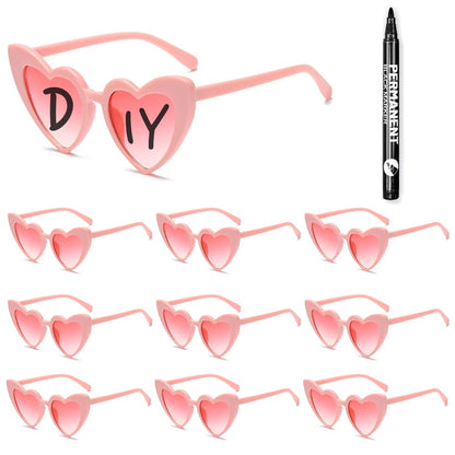 100-10Pcs DIY Wedding Sunglasses Personalised Heart Sunglasses with Pen Bachelorette Party Glasses Bridesmaid Gifts for Guests