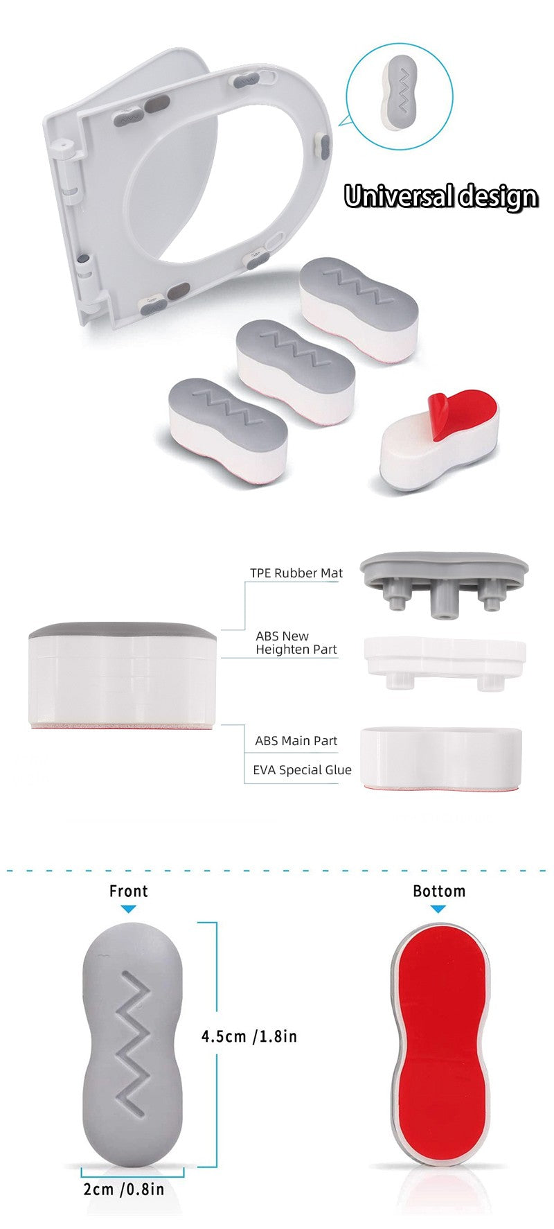 4 peças almofada universal para tampa de vaso sanitário, junta antiderrapante, almofadas para assento de vaso sanitário, amortecedores, absorvedor de choque, kits de assento de vaso sanitário para banheiro