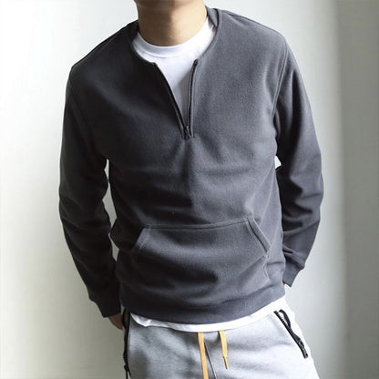 Autumn Winter Fleece Half Zipper Henley Collar Men Long Sleeve Sweatshirts Pocket Keep Warm Thickened Fleece 2xl Oversized Tops