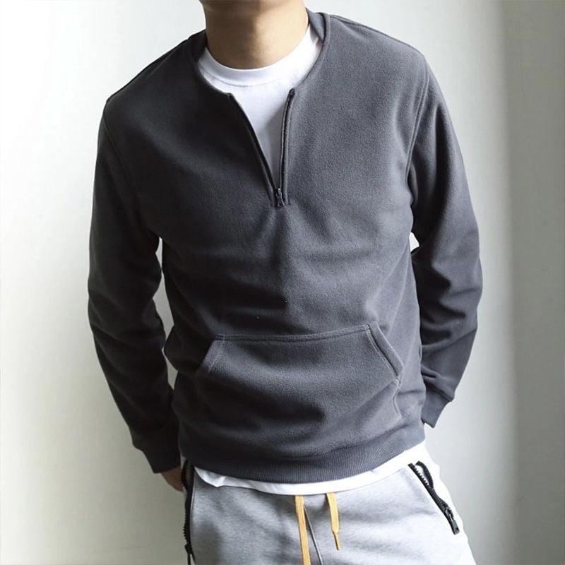 Autumn Winter Fleece Half Zipper Henley Collar Men Long Sleeve Sweatshirts Pocket Keep Warm Thickened Fleece 2xl Oversized Tops