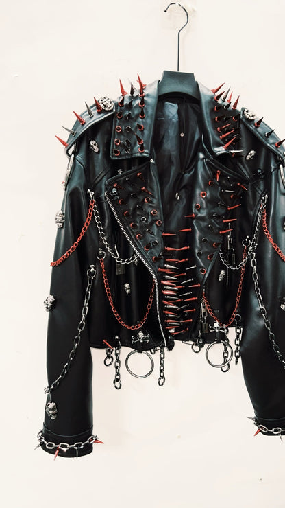 vintage Leather jacket Gothic Leather jacket Punk Leather jacketoversizeLeather jacket Rivet Leather jacket skull Leather jacket