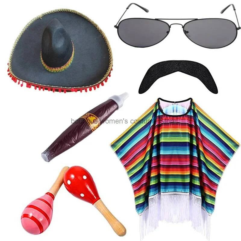 Mexican Shawl Halloween Cloak Cosplay Dance Party Mexican Hat Adult Ribbon Cloak Adult Kids Funny Costume Halloween Cosplay