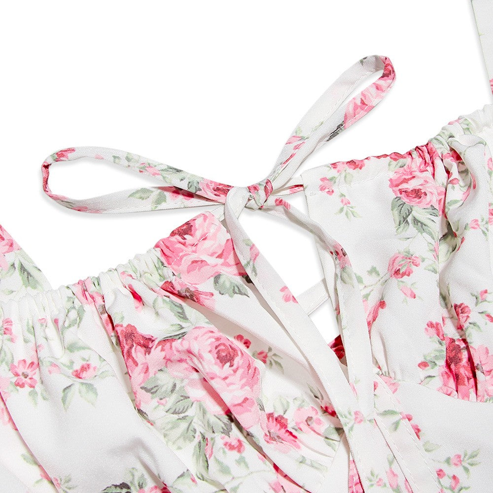 Suninheart Women's Summer Floral Print Dresses Sweet Elegant Midi Holiday Dress