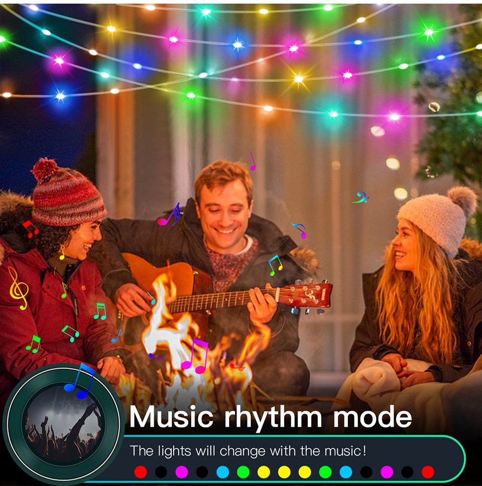 40M Led String RGB Light Smart Outdoor Festoon Party Leather Line IP65 Bluetooth Music Lamp String Fairy Lights Holiday Lighting