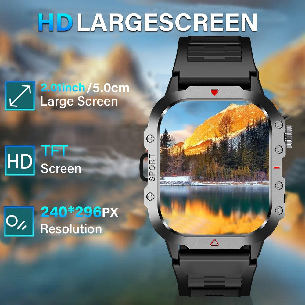 KESHUYOU Relógio Inteligente Esportivo ao Ar Livre Tela HD de 2.01 polegadas Lanterna LED Chamada Bluetooth Relógio Inteligente para Homens Mulheres Presentes de Feriado